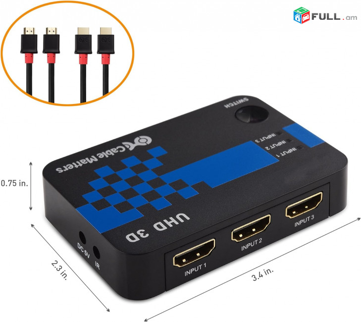 Cable Matters 3 Port HDMI Switch + 2 cables