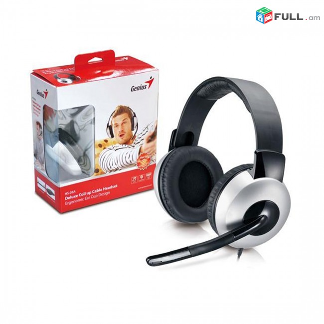 Հարմար գեղեցիկ ականջակալ Genius HS-05A черный/серый շարժական միկրոֆոնով