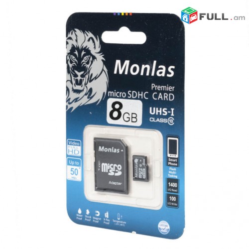 8Gb micro SD CARD Monlas (UHS-1 class10) + araqum