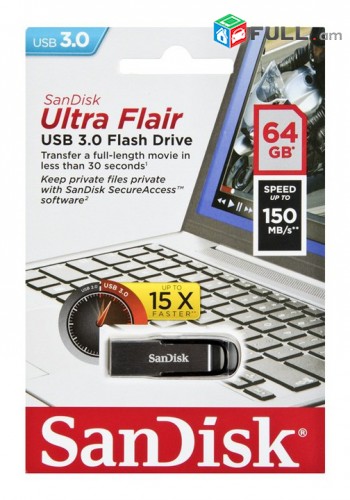 SanDisk Ultra Flair USb 3.0 64Gb (vakuum tupov) + ARAQUM