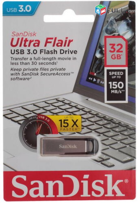 USB Flash SanDisk Ultra Flair USb 3.0 32Gb (vakuum tupov) + ARAQUM