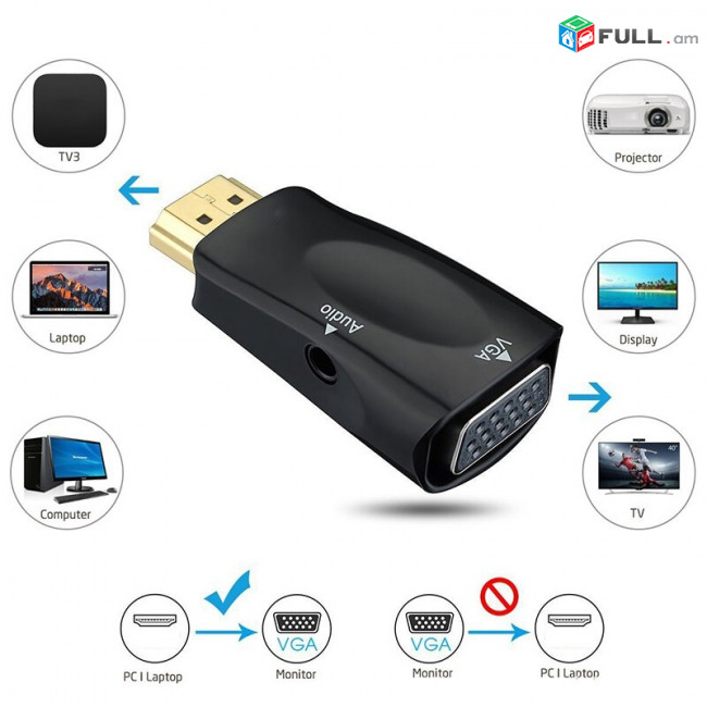 HDMI-compatible to VGA cable converter/переходник + առաքում