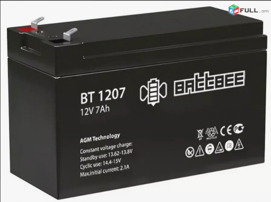UPS Battery 12v 7Ah/ Батарея ИБП / անխափան սնուցման սարքի մարտկոց Battbee BT- 1207 AGM VRLA