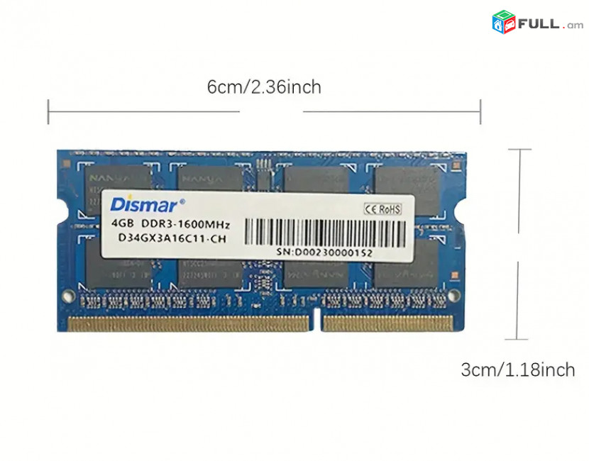 Ram / озу /DISMAR DDR3 1600 МГц, 12800 IOPS 1,35v (noutbook) + անվճար առաքում