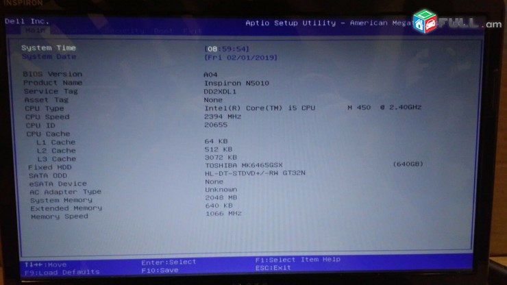 Hzor Noytbook / Laptop DELL INSPIRON - N5010 - CORE i5 - 2.40GHz - 2048MB - 650G