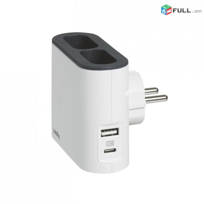 Блок 2 плоские розетки и USB A + C - Legrand