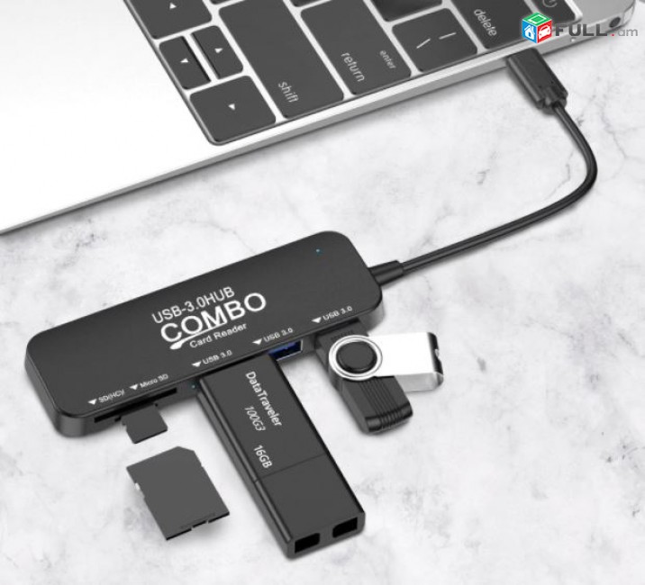 HUB Type C / USB  , высокоскоростной, портативный, 3 порта, кардридер 3,0, micro SD