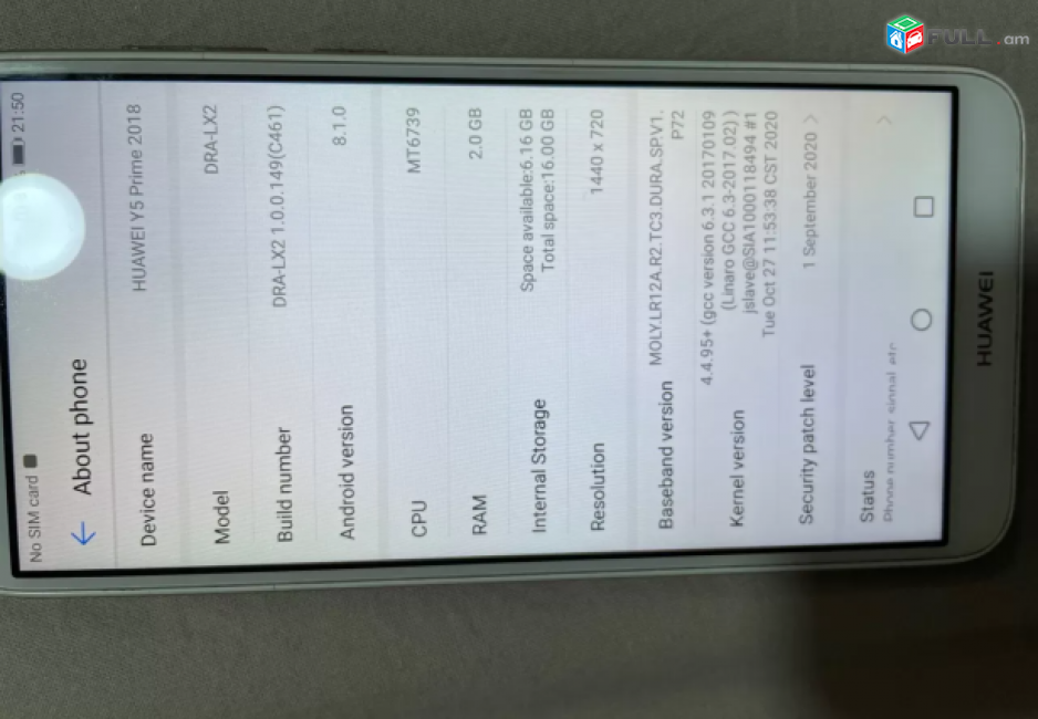Huawei Y5 Prime (2018), 2 GB