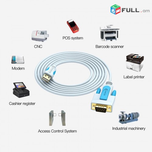 vention Com port  USB to RS232 kabel մետաղապատ 4,5 mm 3m 2m 1,5m 9Pin կաբել օրիգինալ