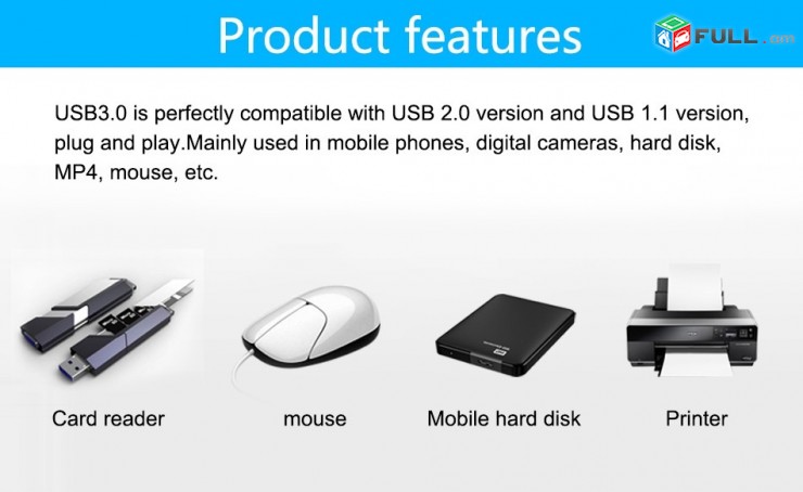Vention cable USB 2 USB 3 (mama papa) 1m 2m 3m մալուխ for PC printer tv camera kabel