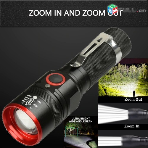 fanarik լուսարձակ Led mini ֆանար 3 Rejim zoom մարտկոց  USB cable kabel
