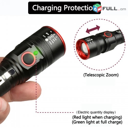 fanarik լուսարձակ Led mini ֆանար 3 Rejim zoom մարտկոց  USB cable kabel