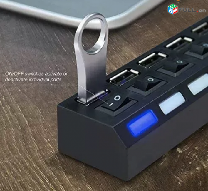 USB HUB հաբ կոմպակտ 7 PORT LED լույսով switch 
