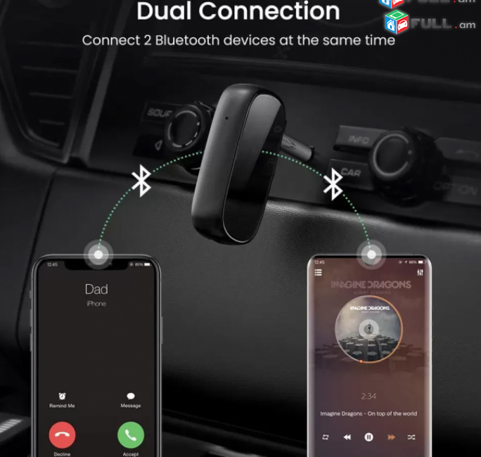 UGREEN Bluetooth Receiver, Wireless Bluetooth 5.0 Car Adapter Audio 3.5mm Aux ադ
