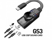 USB DSP Sound Card PLEXTONE GS3 External Audio Converter for PUBG, PC, Gaming Headset ադապտեր