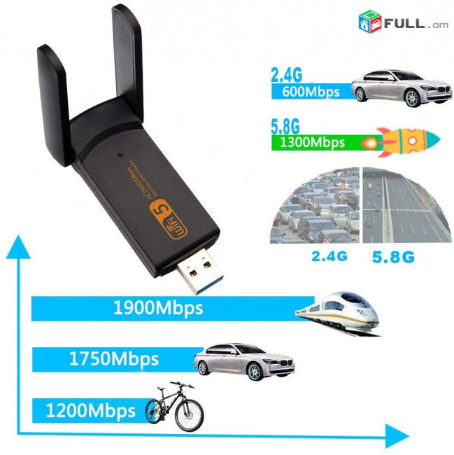 ADAPTER USB3.0 - 1300Mbps + Bluetooth 4.2 Receptor WIFI USB Network Card Wireless WIFI Dongle Dual Band 5GHz Long Range Wireless Wi/Fi Adapter Card Wi-Fi Antenna