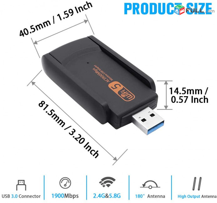 ADAPTER USB3.0 - 1300Mbps + Bluetooth 4.2 Receptor WIFI USB Network Card Wireless WIFI Dongle Dual Band 5GHz Long Range Wireless Wi/Fi Adapter Card Wi-Fi Antenna