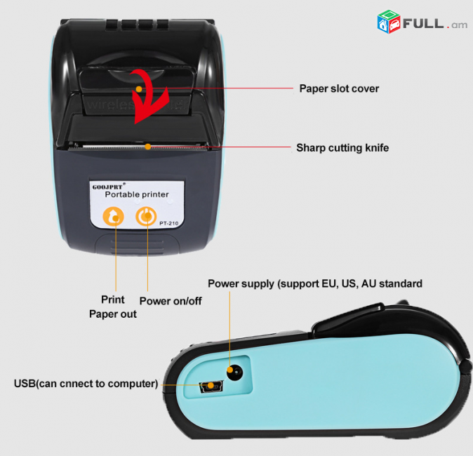 Նոր, Կտրոնի չեկի թերմո տպիչ մարտկոցով Printer 58մմ Երաշխի (Blue tooth)