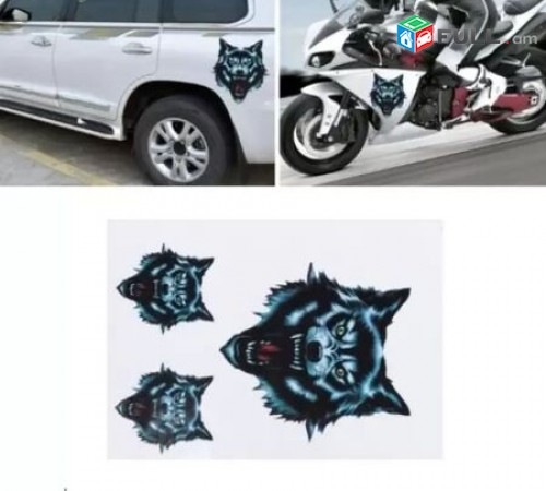 Avto Nakleyka Gayl (3 ktoric) Wolf Head Stickers avto aksesuar