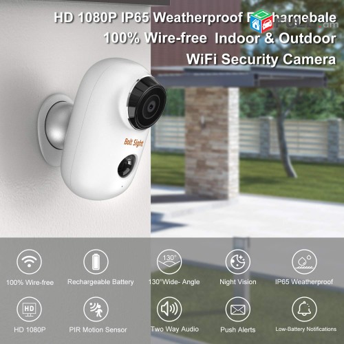 Battery Powered Security Cameras for Homes - Wireless WiFi Camera Outdoor