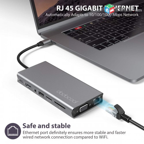 USB C HUB Adapter 14 in 1 with 4K HDMI, VGA, 100W PD, Gigabit Ethernet, SD/TF Card Reader, Type C