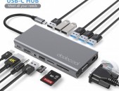 USB C HUB Adapter 14 in 1 with 4K HDMI, VGA, 100W PD, Gigabit Ethernet, SD/TF Card Reader, Type C