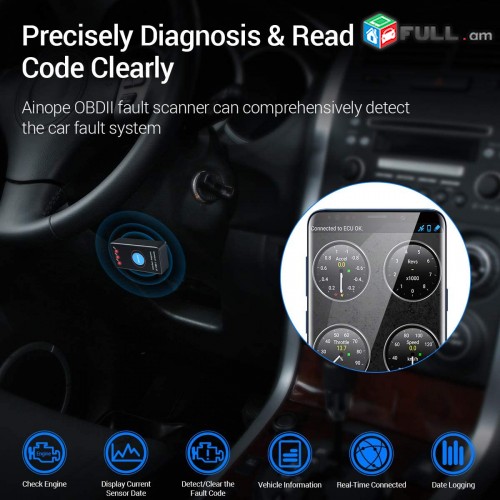 OBD2 OBDII Car Scanner, Bluetooth 4.0 OBD 2 Code Reader Diagnostika