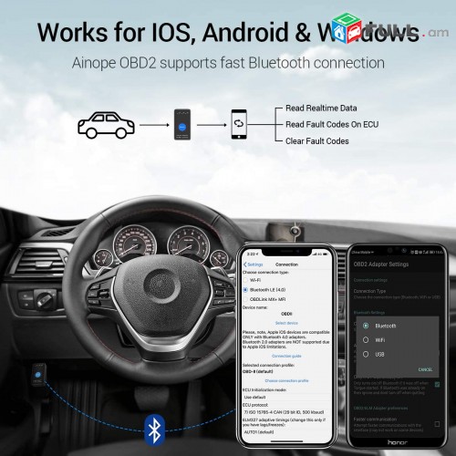 OBD2 OBDII Car Scanner, Bluetooth 4.0 OBD 2 Code Reader Diagnostika