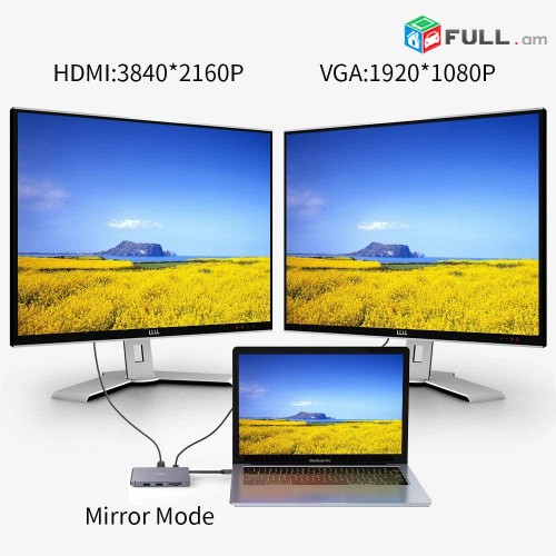 USB C HUB,USB C 10 in 1 Type C to VGA HDMI USB 3 TF SD LAN AUX TypeC