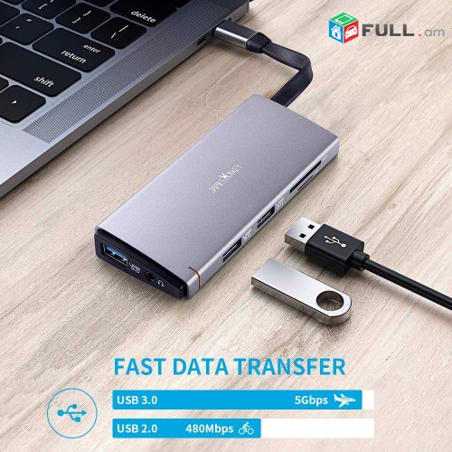 USB C HUB,USB C 10 in 1 Type C to VGA HDMI USB 3 TF SD LAN AUX TypeC