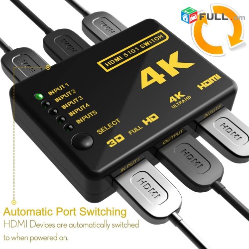 HDMI Switch Splitter, HUB 5-Port HDMI Switch, Supports 4k@60HZ