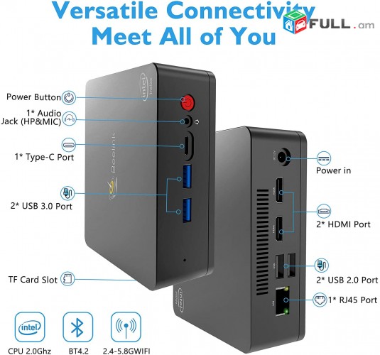 Mini PC Windows 10 Comp Intel Core i3 Proc 8GB RAM 256GB SSD, 4K HD Dual HDMI Computer