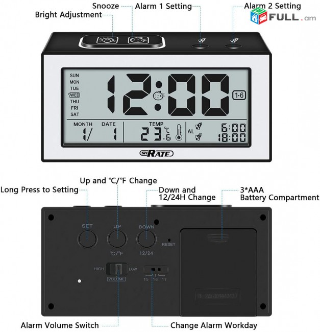 Digital Alarm Clock for Bedrooms.budilnik zartucich,Ժամացույց զարթուցիչ,будильник