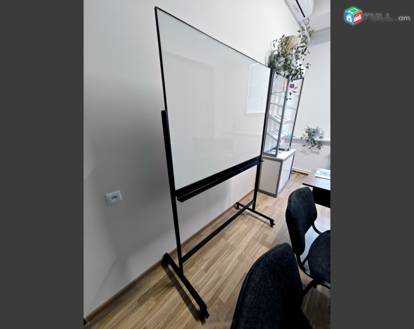 Ստենդով ապակե սպիտակ Whiteboard գրատախտակ 90x120cm flipchart grataxtak spitak