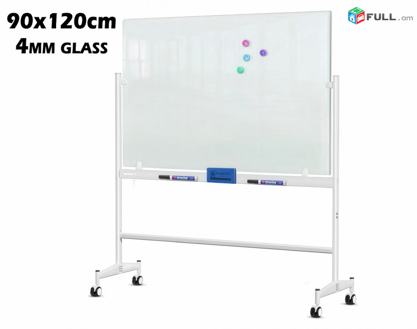 Ստենդով ապակե սպիտակ Whiteboard գրատախտակ 90x120cm flipchart grataxtak spitak