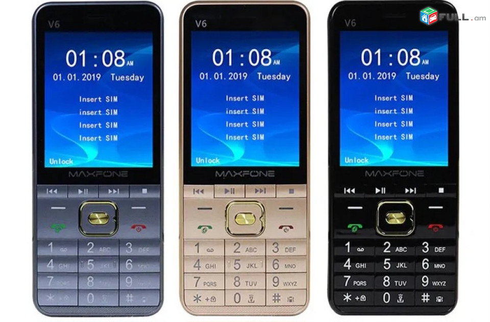 MAXFON V6 ,Նոր 4 Սիմ քարտով կնոպշնի հեռախոս ,Անլար ռադիո ,Մեծ էկրան