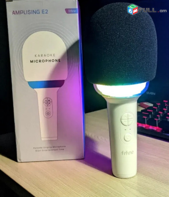 Նոր RGB Կառաոկե Անլար Միկռաֆոն Микрофон Fifine E2, беспроводной караоке микрофон шикарной световой подсветкой