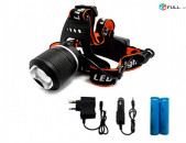 Fonar գլխի լապտեր XML T6 Led + 2 Hat 18650 Battery + 12V ev 220V Charger