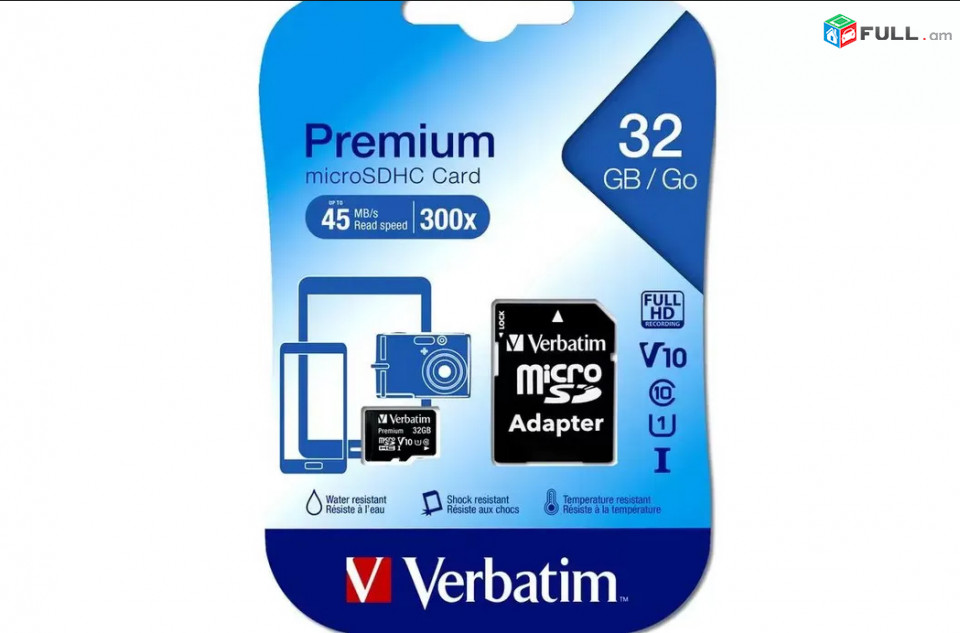 8GB, 16GB, 32GB, 64gb MicroSD Card for FullHD Video Original Verbatim