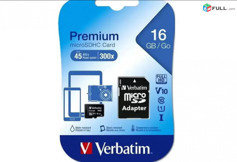 8GB, 16GB, 32GB, 64gb MicroSD Card for FullHD Video Original Verbatim