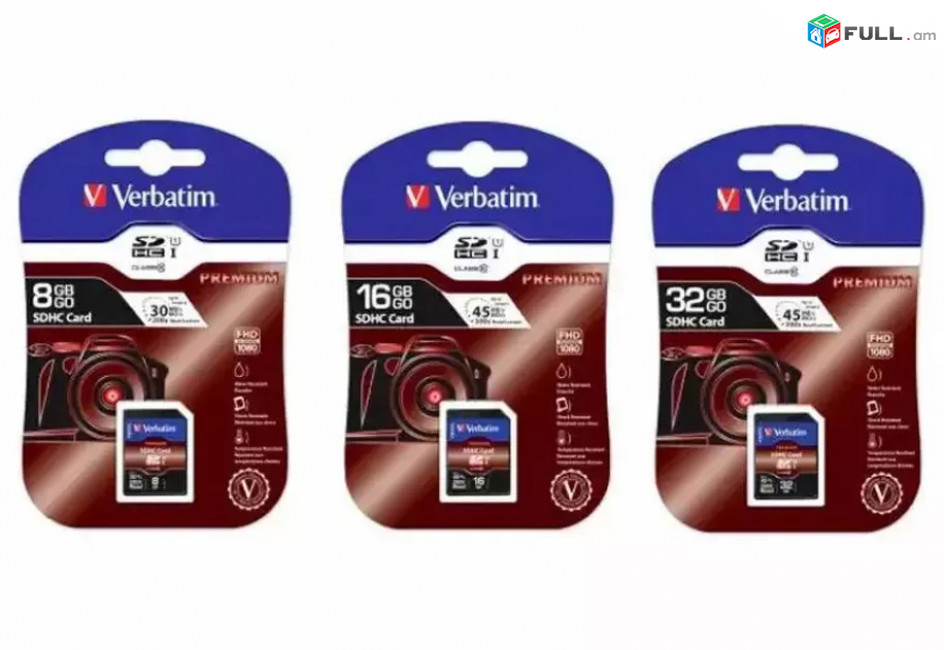 8GB, 16GB, 32GB, 64Gb, 128Gb SD Card for FullHD Video Original, Verbatim