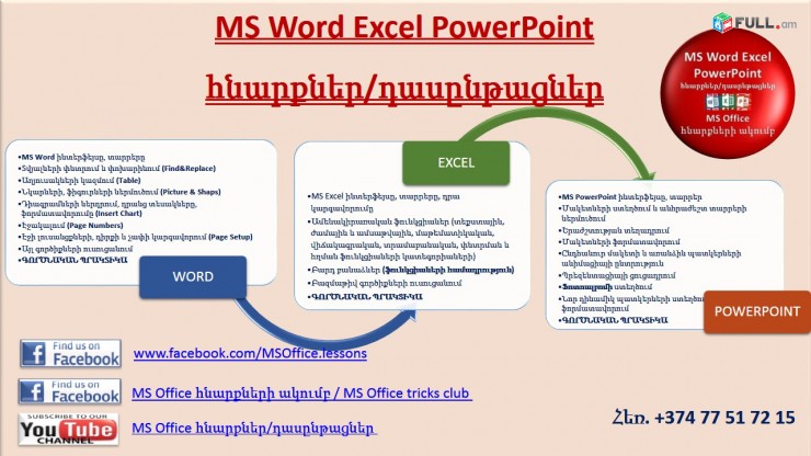 Hamakargchayin das@ntacner (Word, Excel, PowerPoint, 1C Առևտրի կառավարում) usucum Kentronum - Naev heravar online usucum