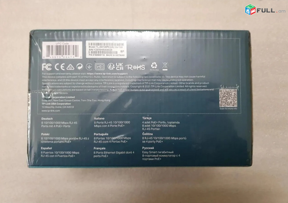 TP Link TL-SG108PE 8-port Gigabit PoE + Swith w/ 4-port PoE 1000/100/10Mb/s 4port Poe 64W Ver: 5.6 Vietnam