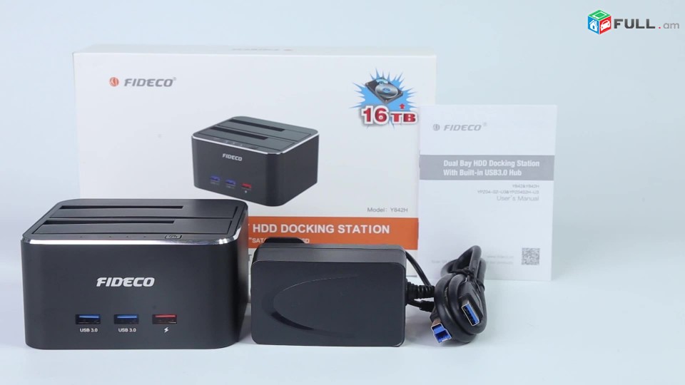 FIDECO SATA Hard Drive Docking Station, USB 3.0 SSD dock station, Dual Bay, Model : Y842H 16TB support