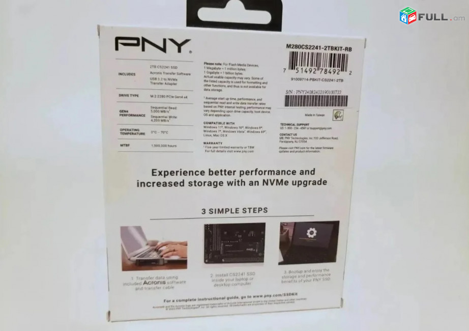 PNY CS2241 2TB NVMe SSD Gen4x4 M.2 5000MB/s 4200MB/s New 2048GB Made in Taiwan