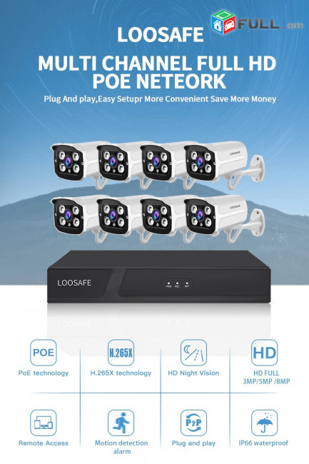 8CH POE NVR + 8 cameras