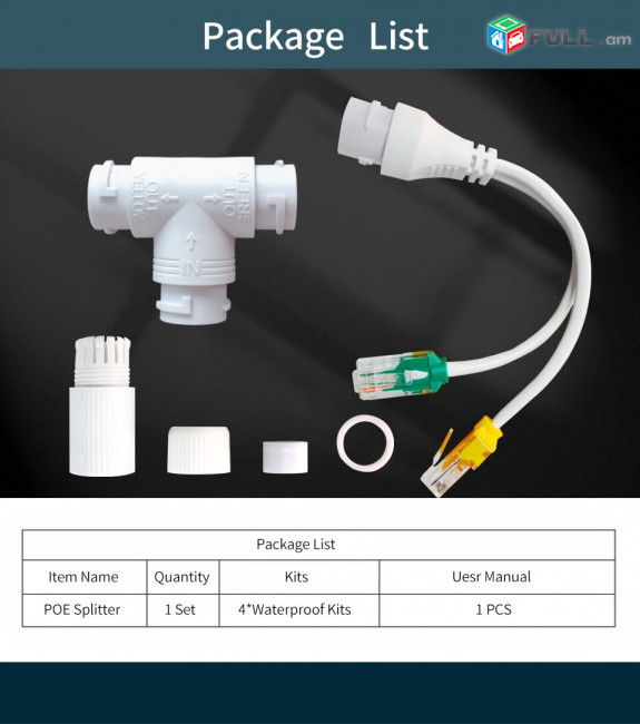 POE Splitter 1-To-2 Saving Network Cable Three-way RJ45 Connector For IP Camera / Router / Wrieless AP