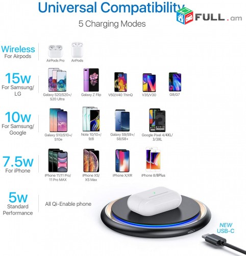 Andobil Boost Wireless Charger, Qi Certified 15W / 7.5W Fast Wireless iPhone / A