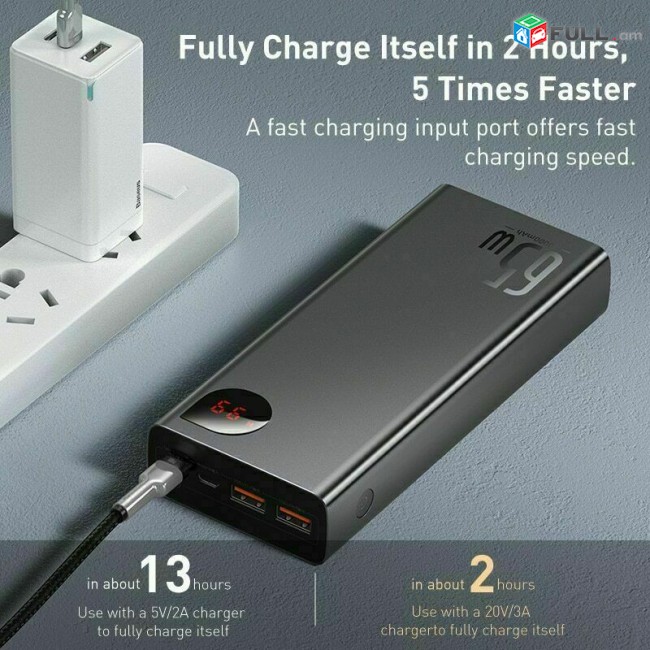 Baseus Power Bank 20000mAh Quick Fast Charge 65W USB C PD External Battery