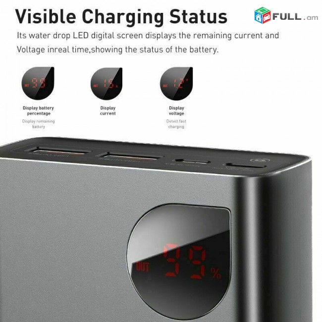 Baseus Power Bank 20000mAh Quick Fast Charge 65W USB C PD External Battery